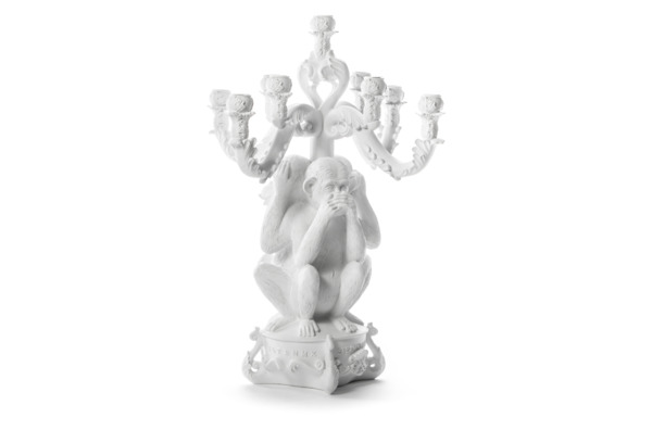 Канделябр на 5 свечей Seletti Бурлеск Три Обезьяны  60 см, белый