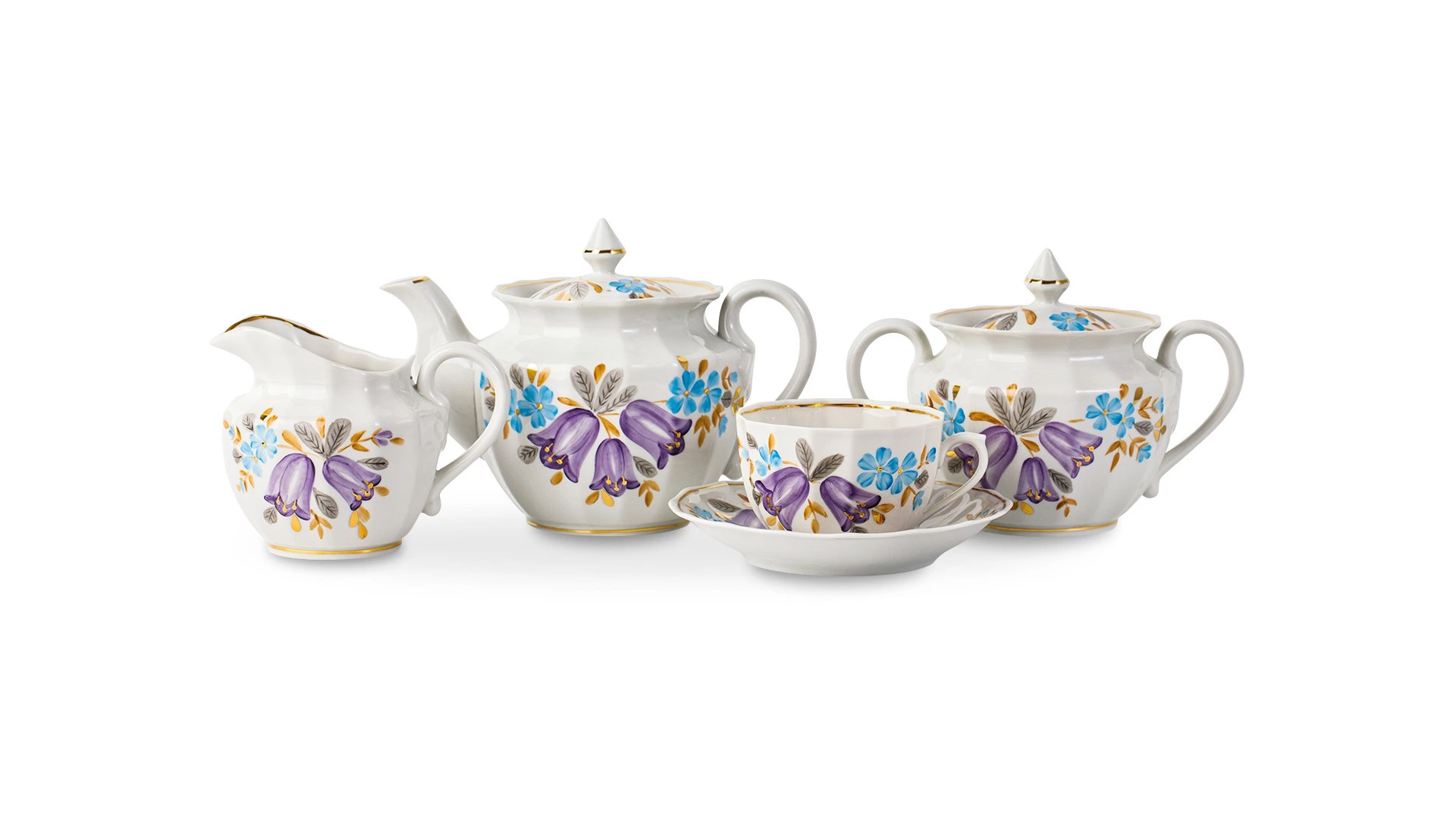 Сервиз чайный Франц Гарднер в Вербилках Колокольчик на 6 персон 15 предметов, фарфор, п/к