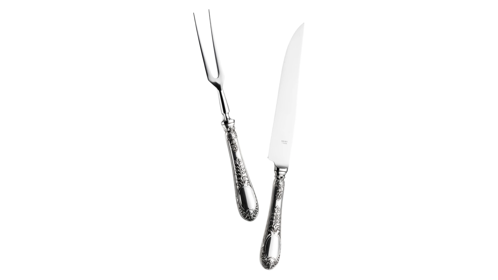 Набор приборов для разделки мяса Odiot Шатобриан, 2 шт (вилка 25,5 см, нож 29,5 см), серебро 925