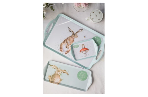 Поднос прямоугольный с ручками Pimpernel Забавная фауна Зайка и пчела 48х29,5 см, пластик