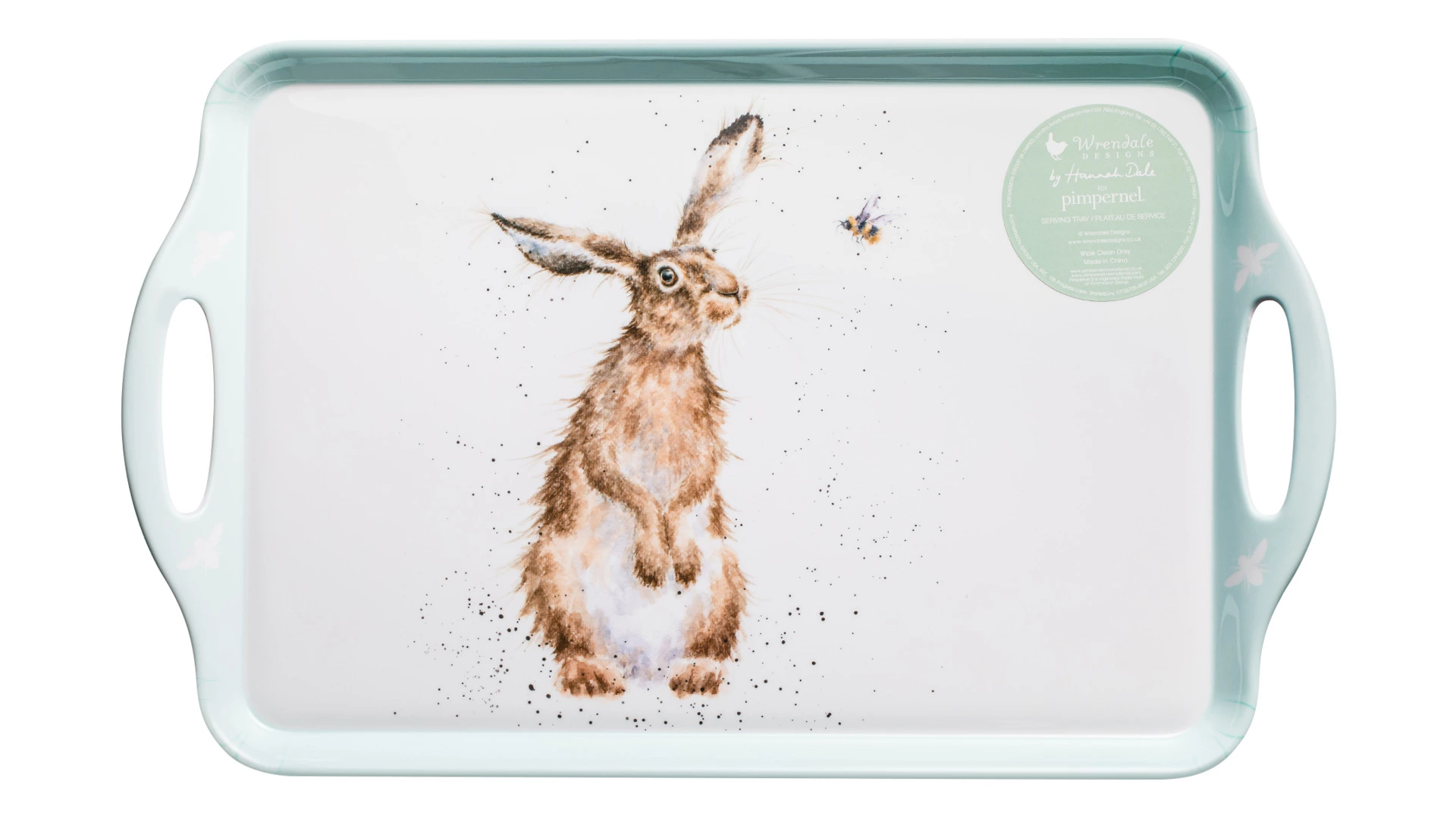 Поднос прямоугольный с ручками Pimpernel Забавная фауна Зайка и пчела 48х29,5 см, пластик