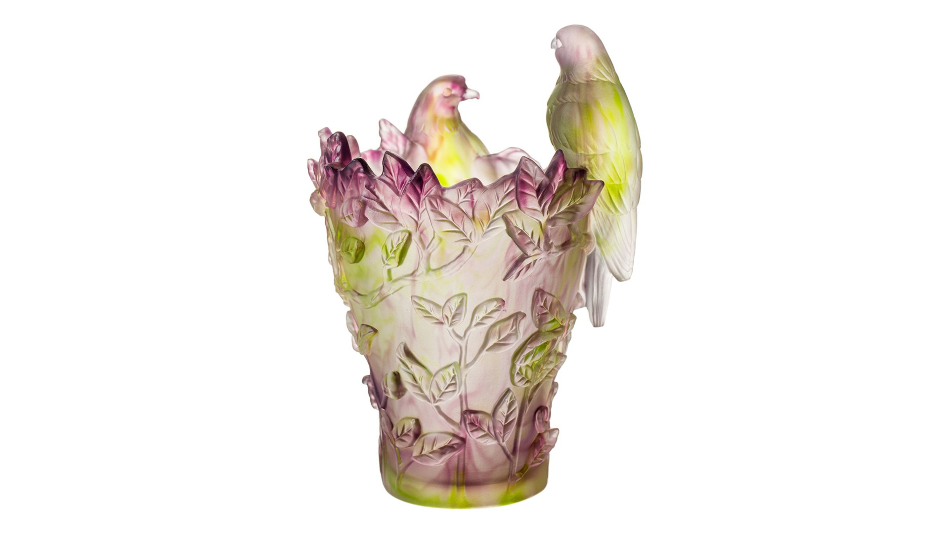 Ваза Cristal de Paris Попугаи 20 см, пурпурная