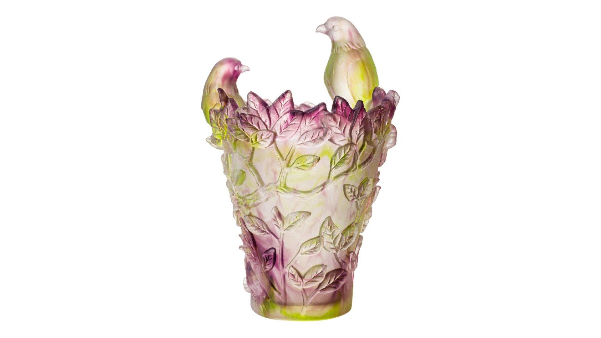 Ваза Cristal de Paris Попугаи 20 см, пурпурная