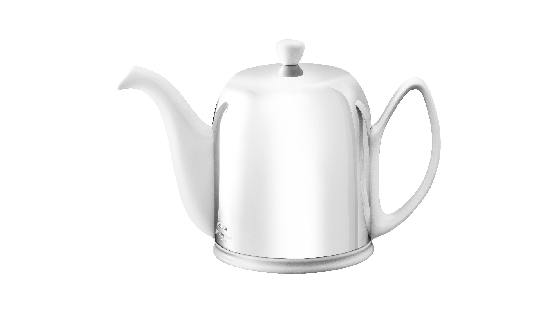 Чайник заварочный Degrenne Salam 1,3 л, фарфор, сталь нержавеющая, белый, с зеркальной муфтой