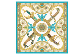 Платок сувенирный с ручной подшивкой Русские в моде Эфесы  120х120см, шелк