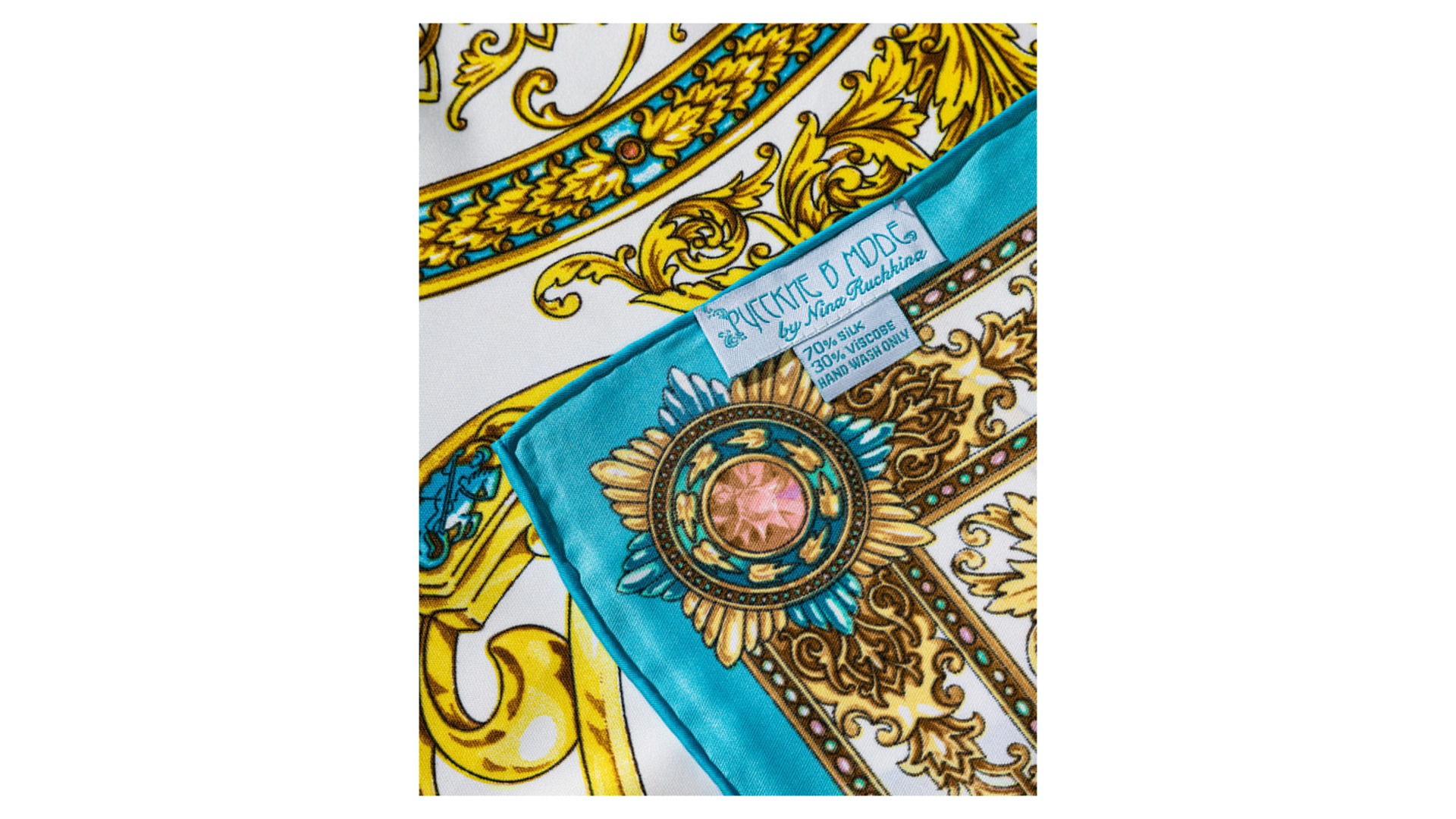 Платок сувенирный Русские в моде Эфесы 120х120 см, шелк, вискоза, ручная подшивка