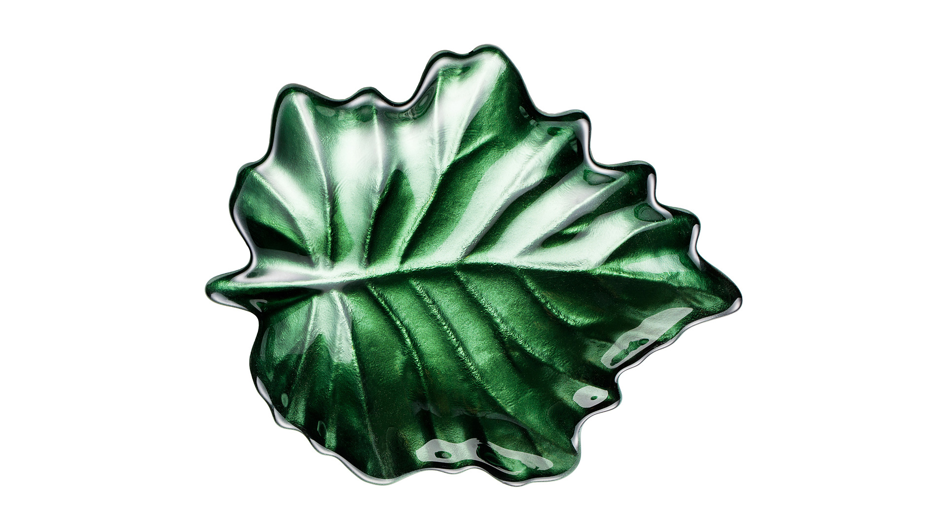 Блюдо для закусок Akcam Кленовый лист 17 см, стекло, зеленый