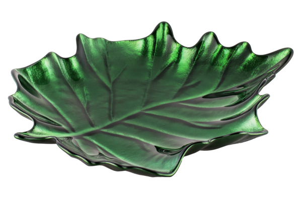 Блюдо для закусок Akcam Кленовый лист 29 см, стекло, зеленый