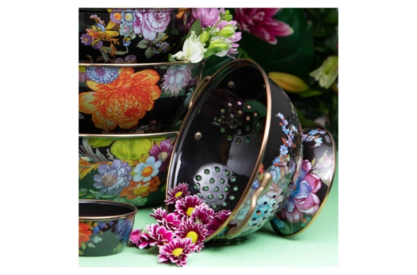 Дуршлаг большой MacKenzie-Childs Flower Market 14х24х24см, сталь нержавеющая, черный