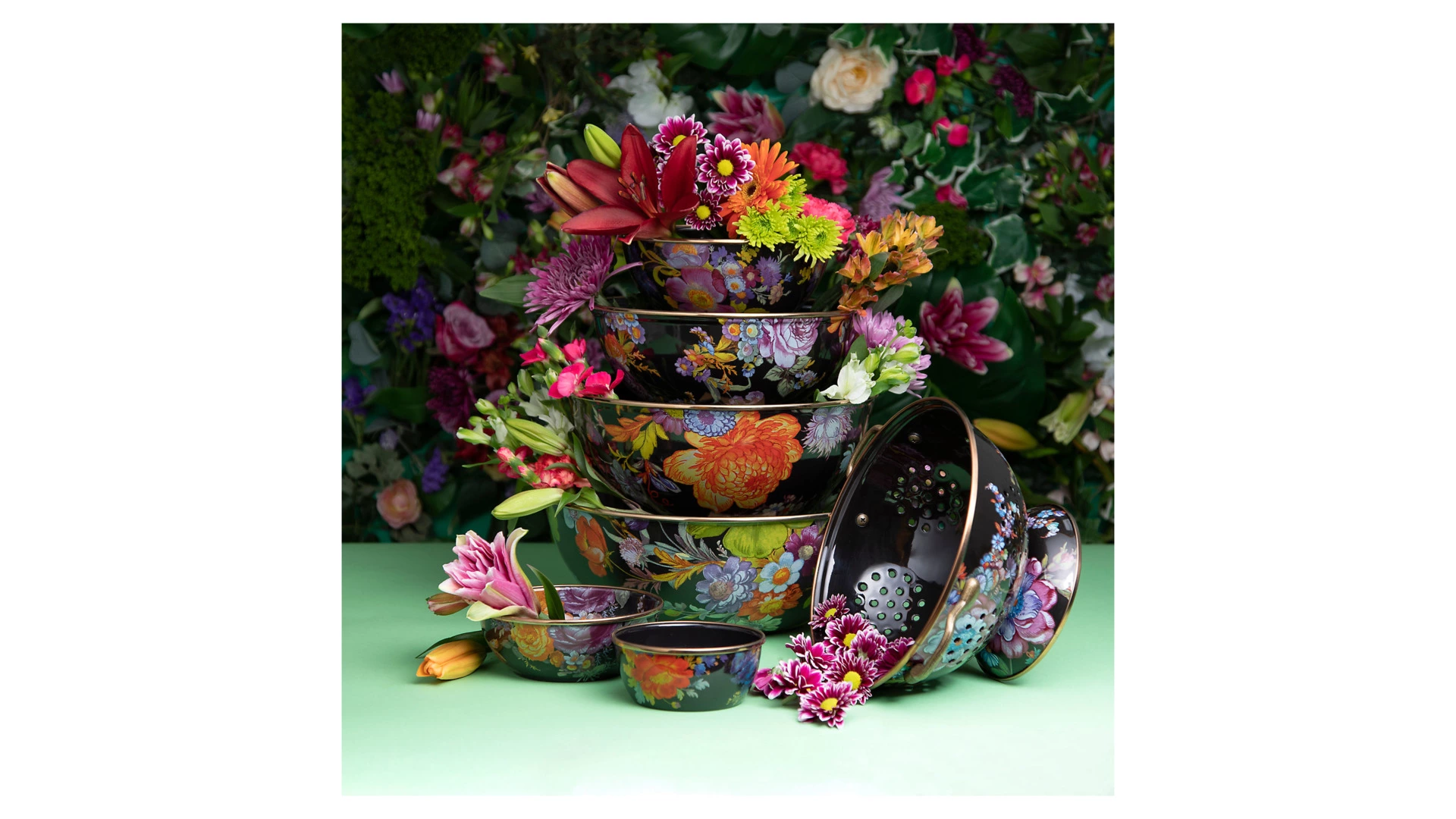 Дуршлаг большой MacKenzie-Childs Flower Market 14х24х24см, сталь нержавеющая, черный