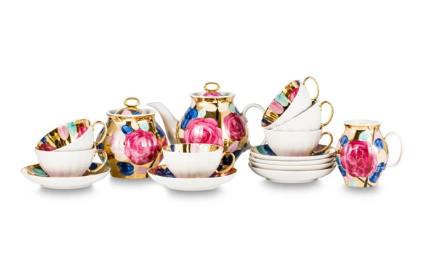 Сервиз чайный Дулевский фарфоровый завод Белый лебедь Поздний вечер на 6 персон 15 предметов, фарфор