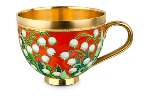 Сервиз чайный Русские самоцветы Ландыши 3401,96 г, на 6 персон 19 предметов, серебро 925, позолота