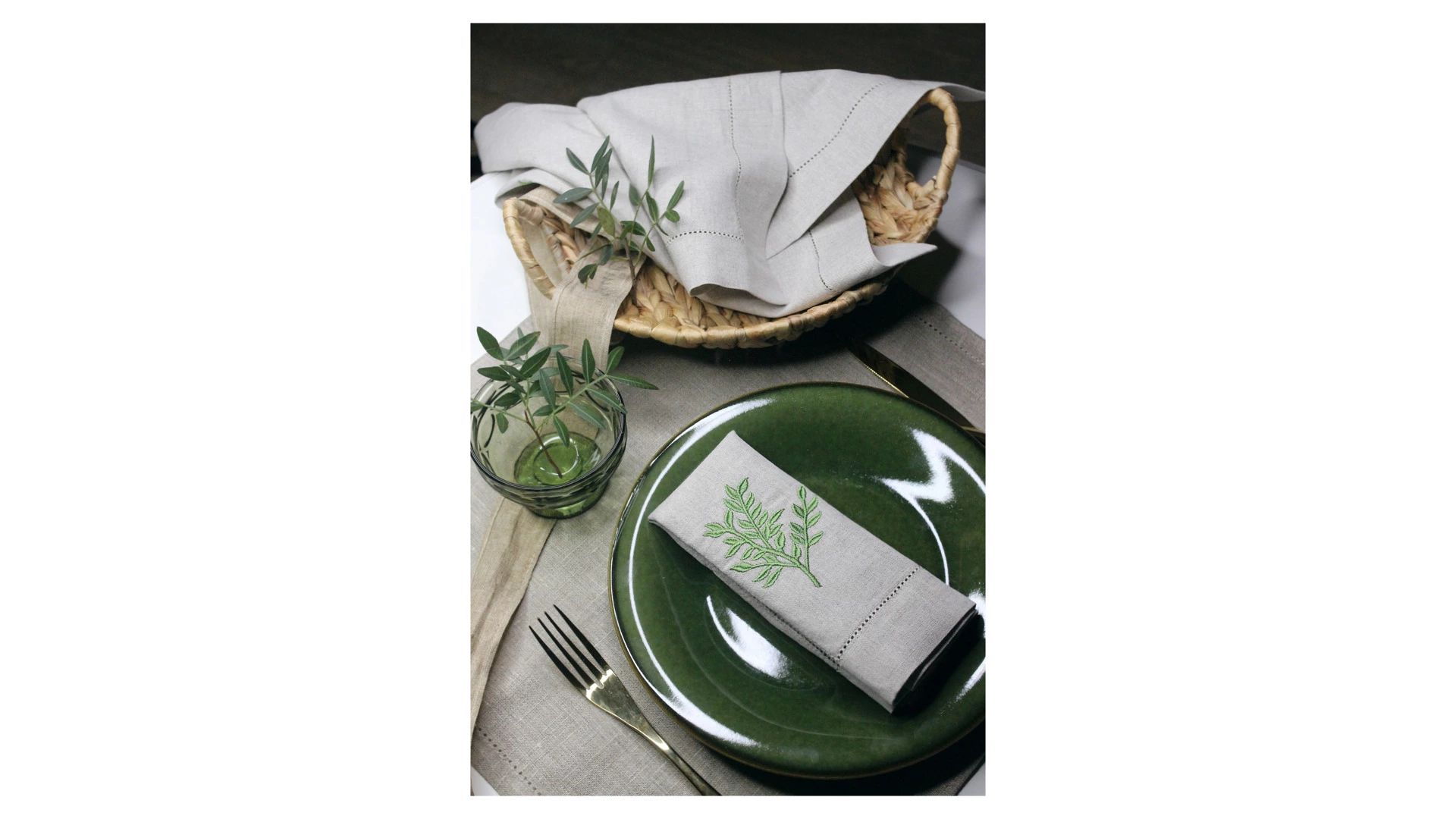 Салфетка Momo for home Зелёная ветка 42х42 см, лен