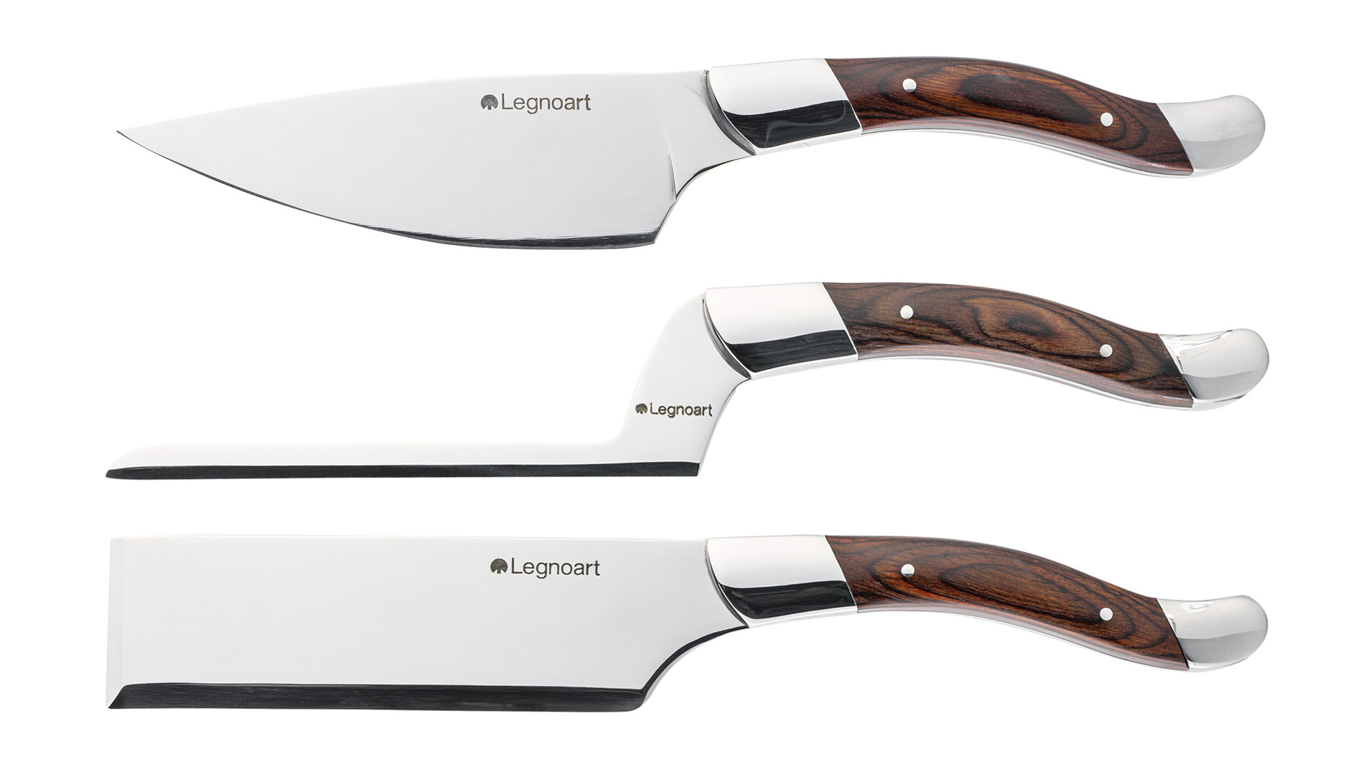 Набор ножей для сыра Legnoart Fromager, 3 предмета, ручки из темного дерева, деревянная коробка