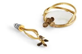 Набор подставка и стоппер для бутылки Michael Aram Черный ирис 14 см, 16 см, латунь