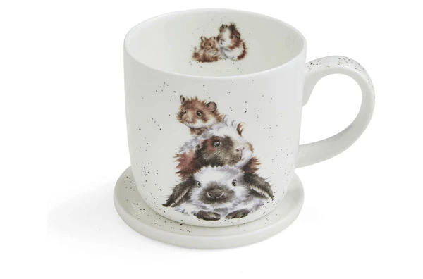 Кружка с подставкой Royal Worcester Забавная фауна Свинка посередке 310 мл, фарфор костяной, п/к
