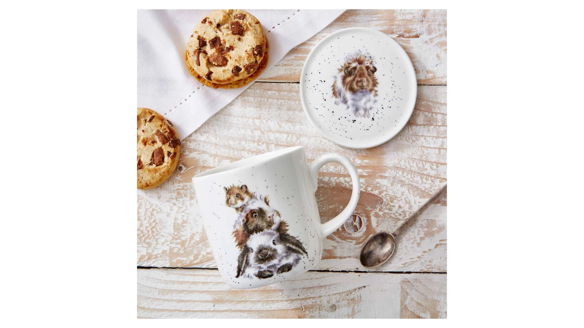 Кружка с подставкой Royal Worcester Забавная фауна Свинка посередке 310 мл, фарфор костяной, п/к