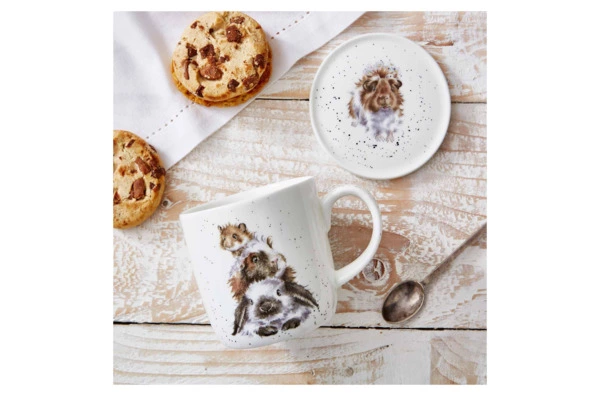 Кружка с подставкой Royal Worcester Забавная фауна Свинка посередке 310 мл, фарфор костяной, п/к