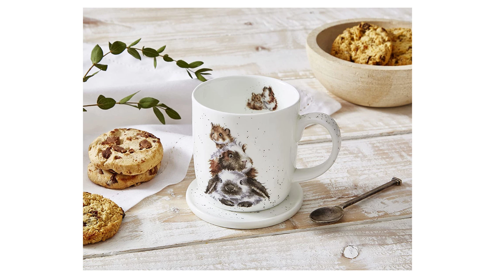 Кружка с подставкой Royal Worcester Забавная фауна Свинка посередке 310 мл, фарфор костяной, п/к