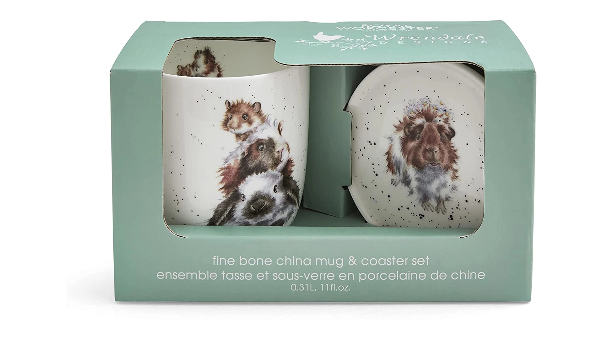 Кружка с подставкой Royal Worcester Забавная фауна Свинка посередке 310 мл, фарфор костяной, п/к