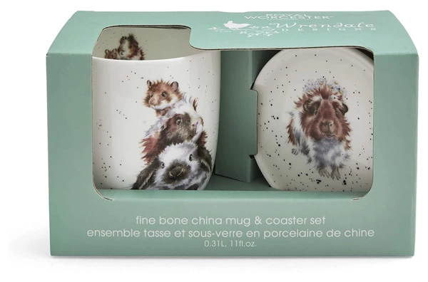 Кружка с подставкой Royal Worcester Забавная фауна Свинка посередке 310 мл, фарфор костяной, п/к