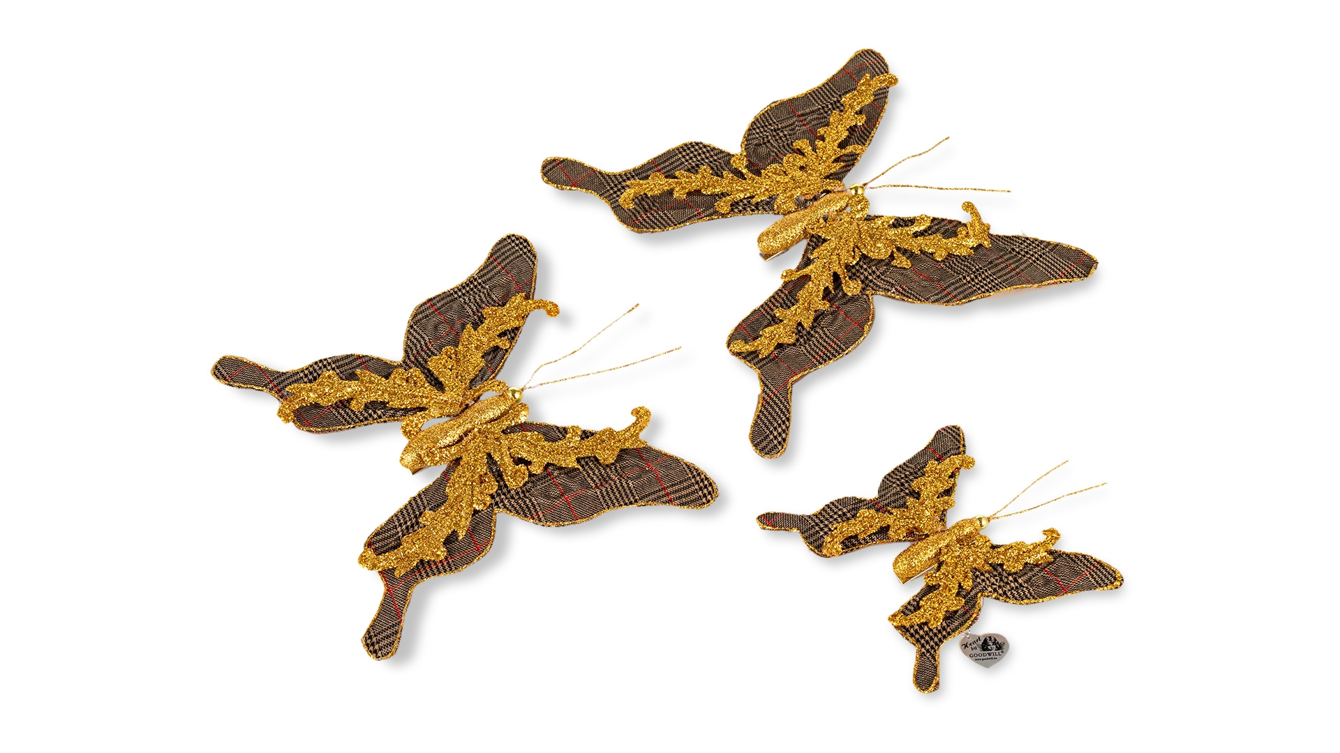 Набор украшений декоративных Goodwill Бабочка с пайетками 23 см, 3 шт, золотой