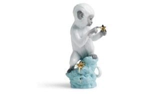 Фигурка Lladro Любопытство - обезьяна на бирюзовом камне 8х18 см, фарфор