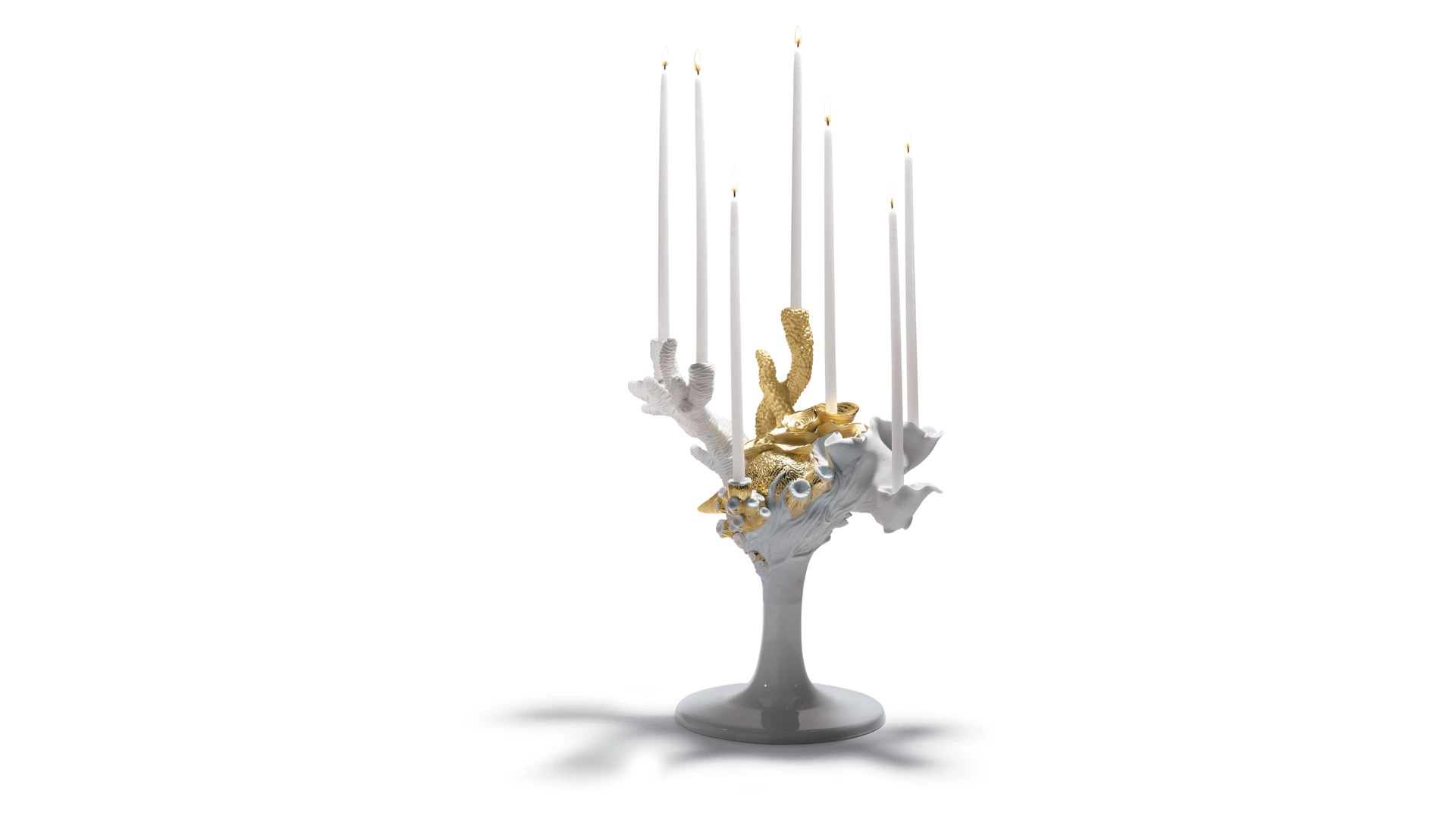 Канделябр Lladro 34х40 см, фарфор, белый с золотом