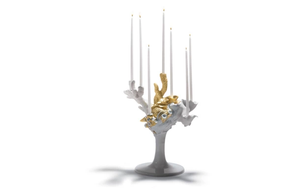 Канделябр Lladro 34х40 см, фарфор, белый с золотом