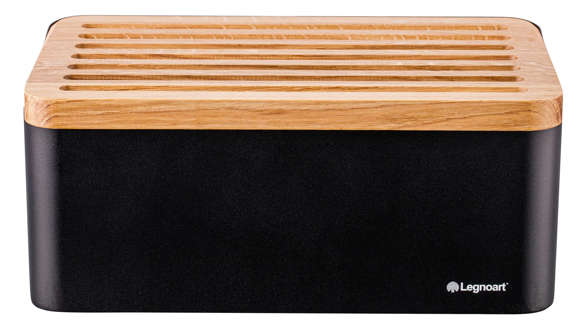 Хлебница с крышкой-доской Legnoart Crispy 40х20,5х17,5 см, крышка из дуба, металл, черная
