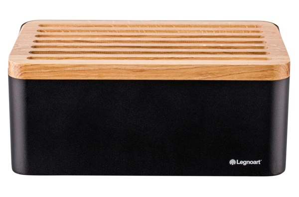 Хлебница с крышкой-доской Legnoart Crispy 40х20,5х17,5 см, крышка из дуба, металл, черная