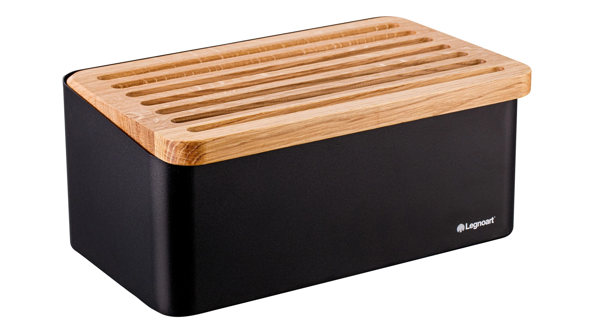 Хлебница с крышкой-доской Legnoart Crispy 40х20,5х17,5 см, крышка из дуба, металл, черная