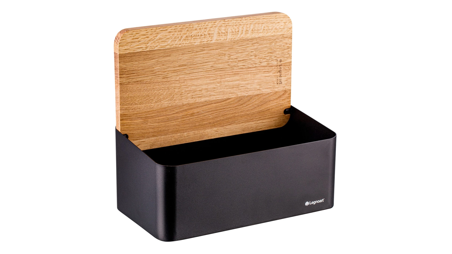Хлебница с крышкой-доской Legnoart Crispy 40х20,5х17,5 см, крышка из дуба, металл, черная