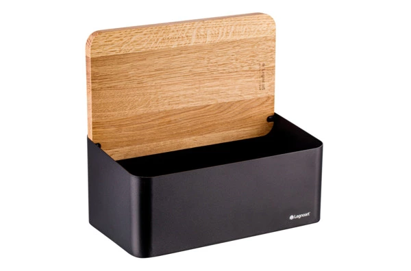 Хлебница с крышкой-доской Legnoart Crispy 40х20,5х17,5 см, крышка из дуба, металл, черная