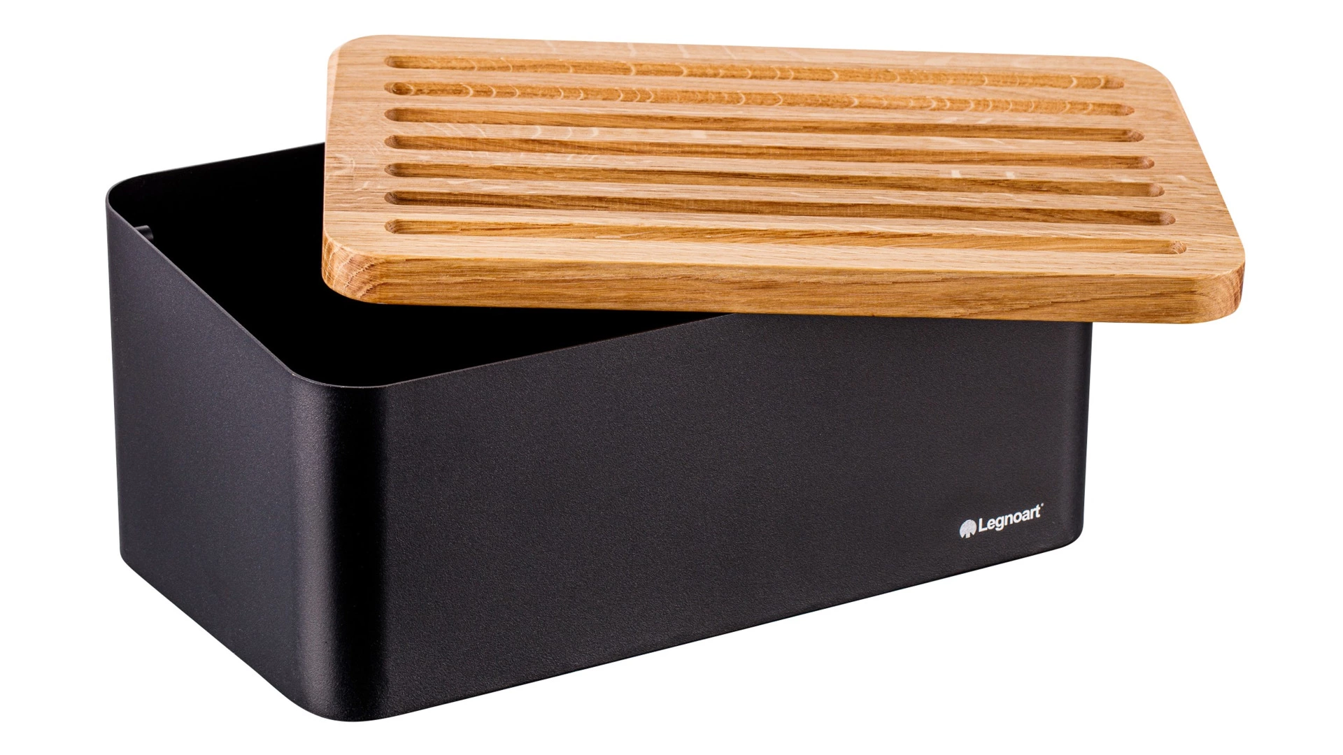 Хлебница с крышкой-доской Legnoart Crispy 40х20,5х17,5 см, крышка из дуба, металл, черная