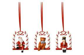 Набор елочных игрушек Villeroy&Boch Nostalgic Ornaments Санта, Медверь и Щелкунчик, 3 шт, фарфор