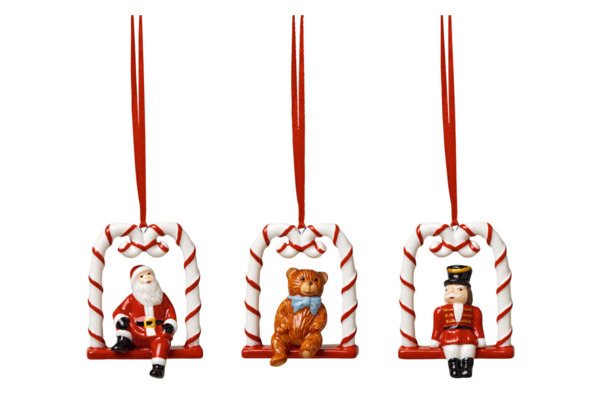 Набор елочных игрушек Villeroy&Boch Nostalgic Ornaments Санта, Медверь и Щелкунчик, 3 шт, фарфор