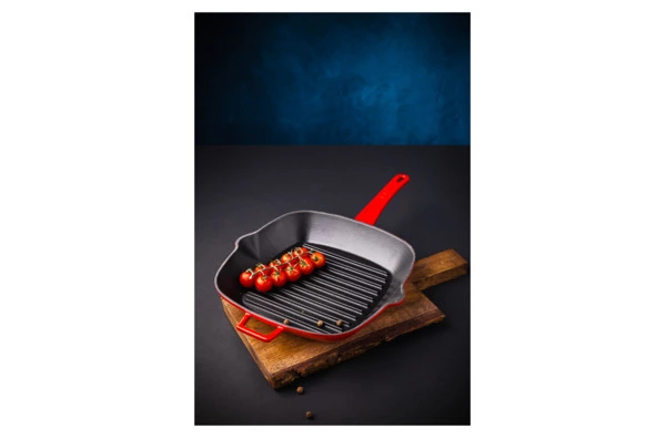 Сковорода-гриль квадратная LAVA 26 см, 1,85 л, чугун, красная