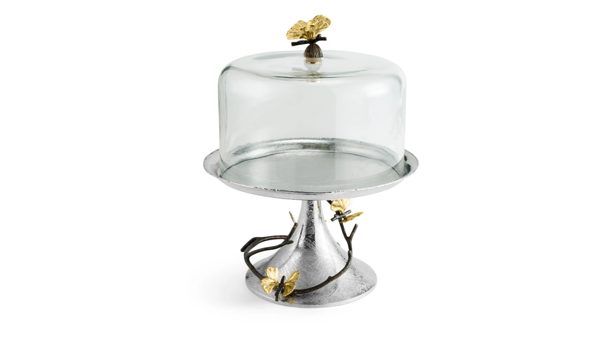 Блюдо на ножке для торта с крышкой Michael Aram Бабочки гинкго 23,5х30 см, сталь нержавеющая