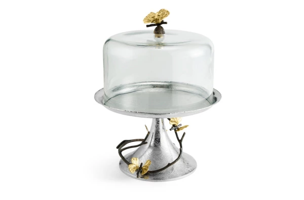 Блюдо на ножке для торта с крышкой Michael Aram Бабочки гинкго 23,5х30 см, сталь нержавеющая