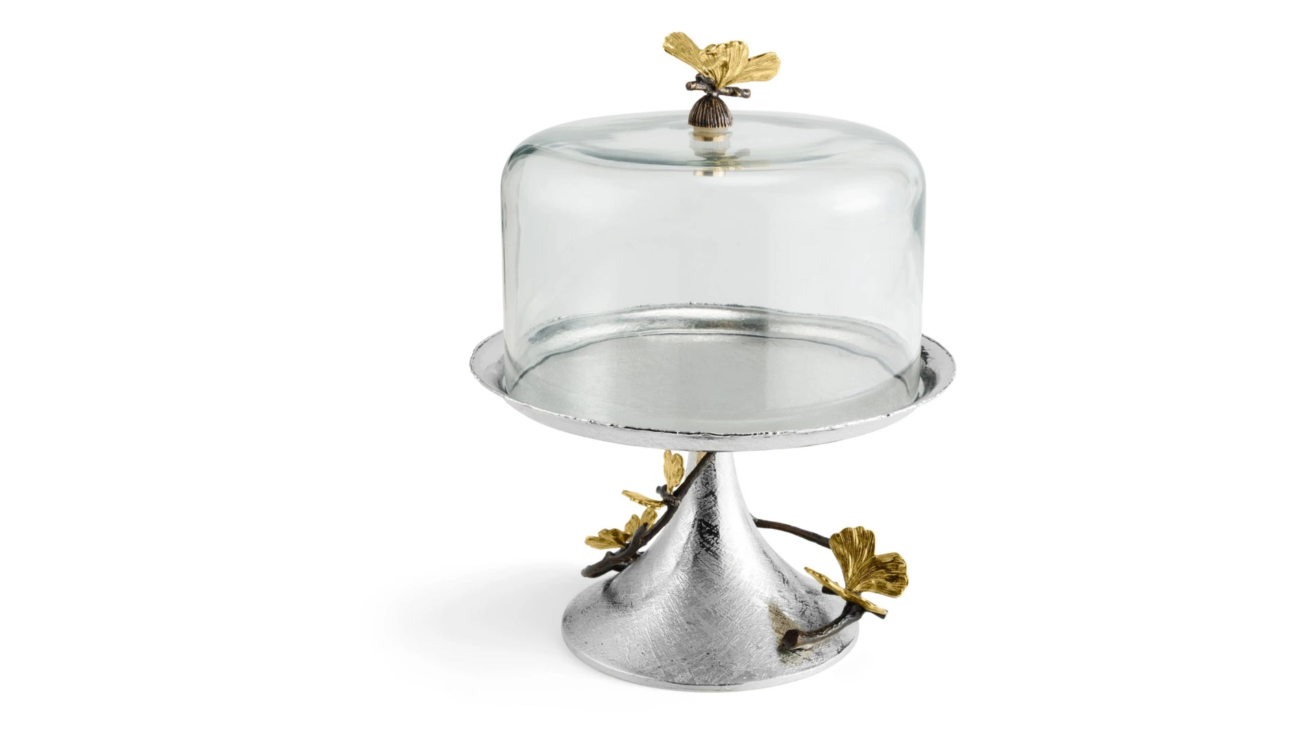 Блюдо на ножке для торта с крышкой Michael Aram Бабочки гинкго 23,5х30 см, сталь нержавеющая