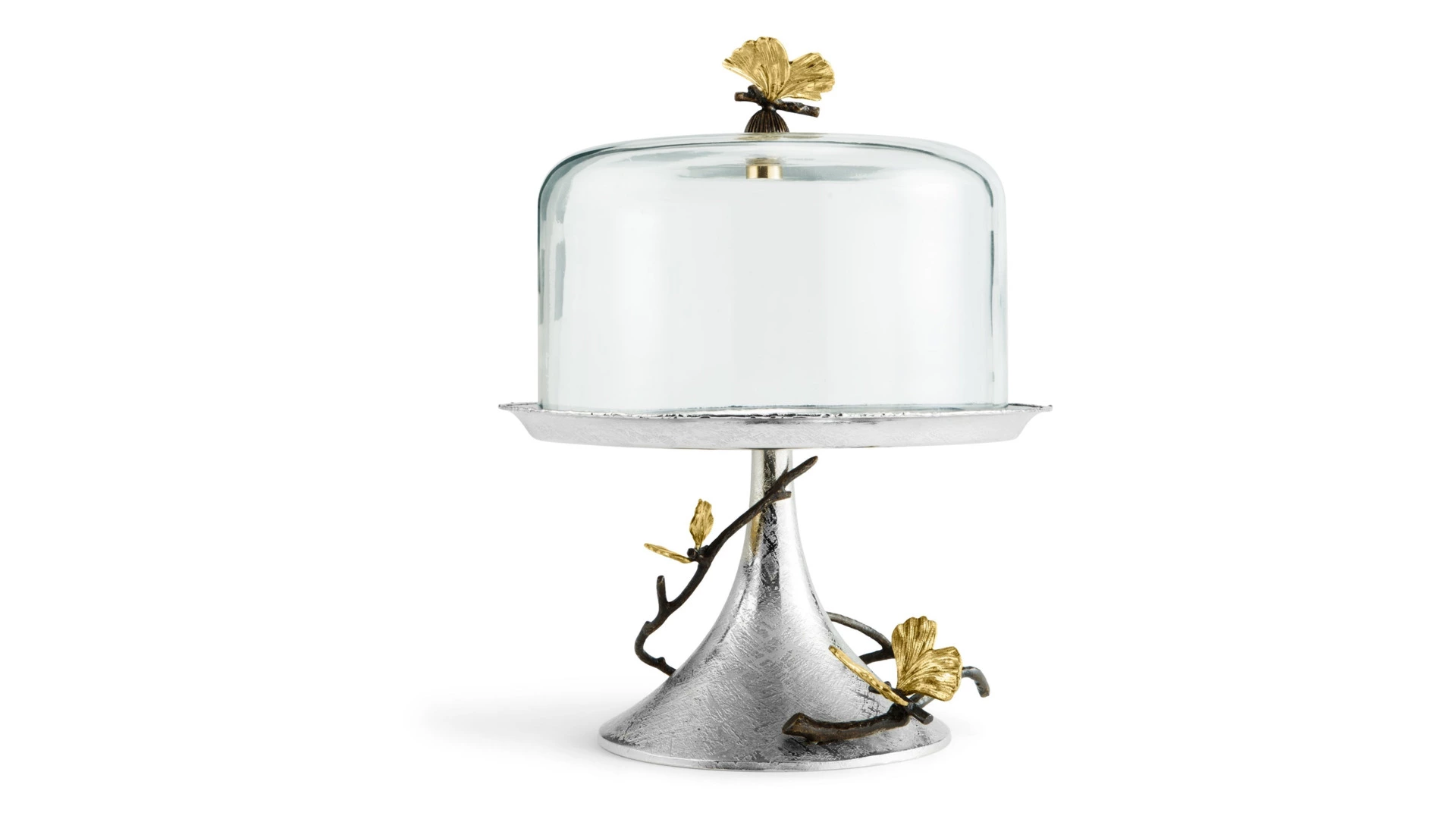 Блюдо на ножке для торта с крышкой Michael Aram Бабочки гинкго 23,5х30 см, сталь нержавеющая