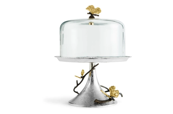 Блюдо на ножке для торта с крышкой Michael Aram Бабочки гинкго 23,5х30 см, сталь нержавеющая