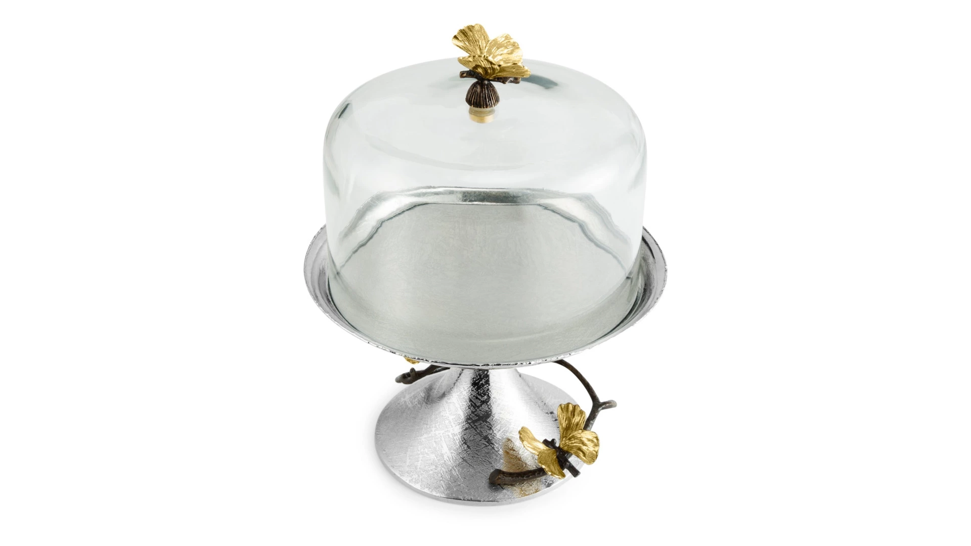 Блюдо на ножке для торта с крышкой Michael Aram Бабочки гинкго 23,5х30 см, сталь нержавеющая