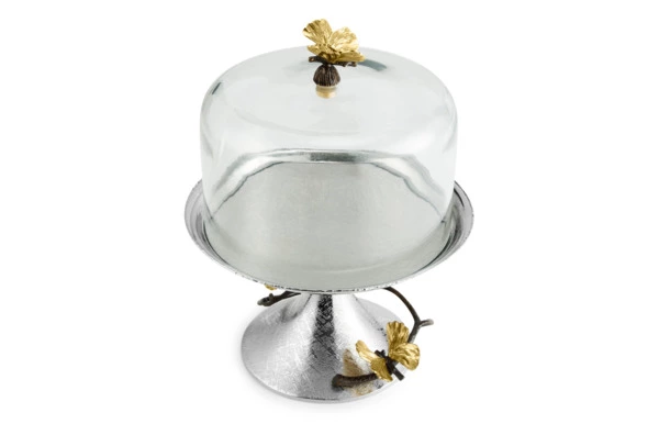 Блюдо на ножке для торта с крышкой Michael Aram Бабочки гинкго 23,5х30 см, сталь нержавеющая