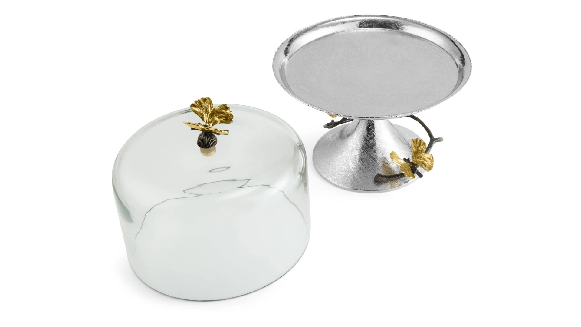 Блюдо на ножке для торта с крышкой Michael Aram Бабочки гинкго 23,5х30 см, сталь нержавеющая