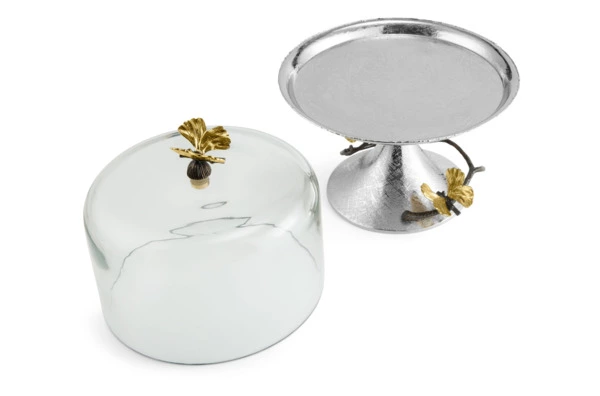 Блюдо на ножке для торта с крышкой Michael Aram Бабочки гинкго 23,5х30 см, сталь нержавеющая