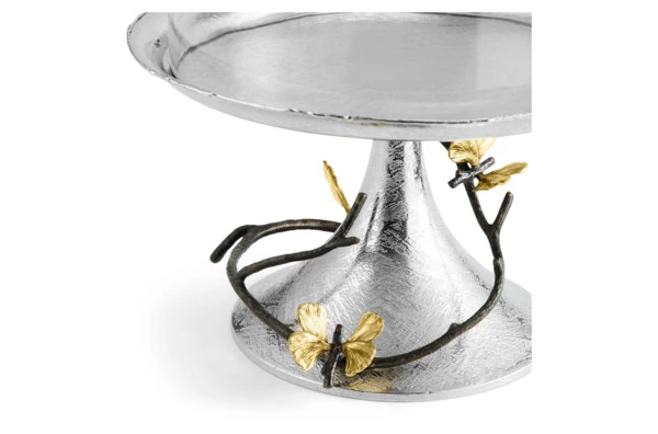 Блюдо на ножке для торта с крышкой Michael Aram Бабочки гинкго 23,5х30 см, сталь нержавеющая