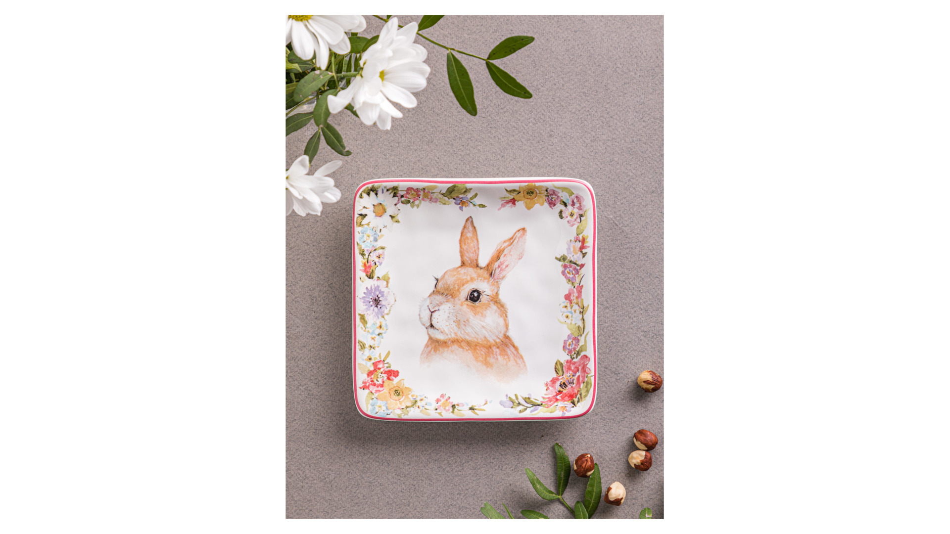 Тарелка пирожковая квадратная Certified Int Весенний сад Кролик, взгляд налево 15 см, керамика