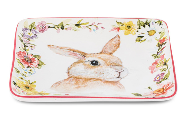 Тарелка пирожковая квадратная Certified Int Весенний сад Кролик, взгляд направо 15 см, керамика